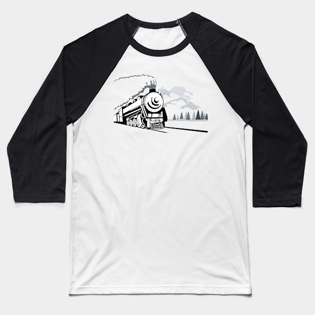 Steam Locomotive Retro Baseball T-Shirt by retrovectors